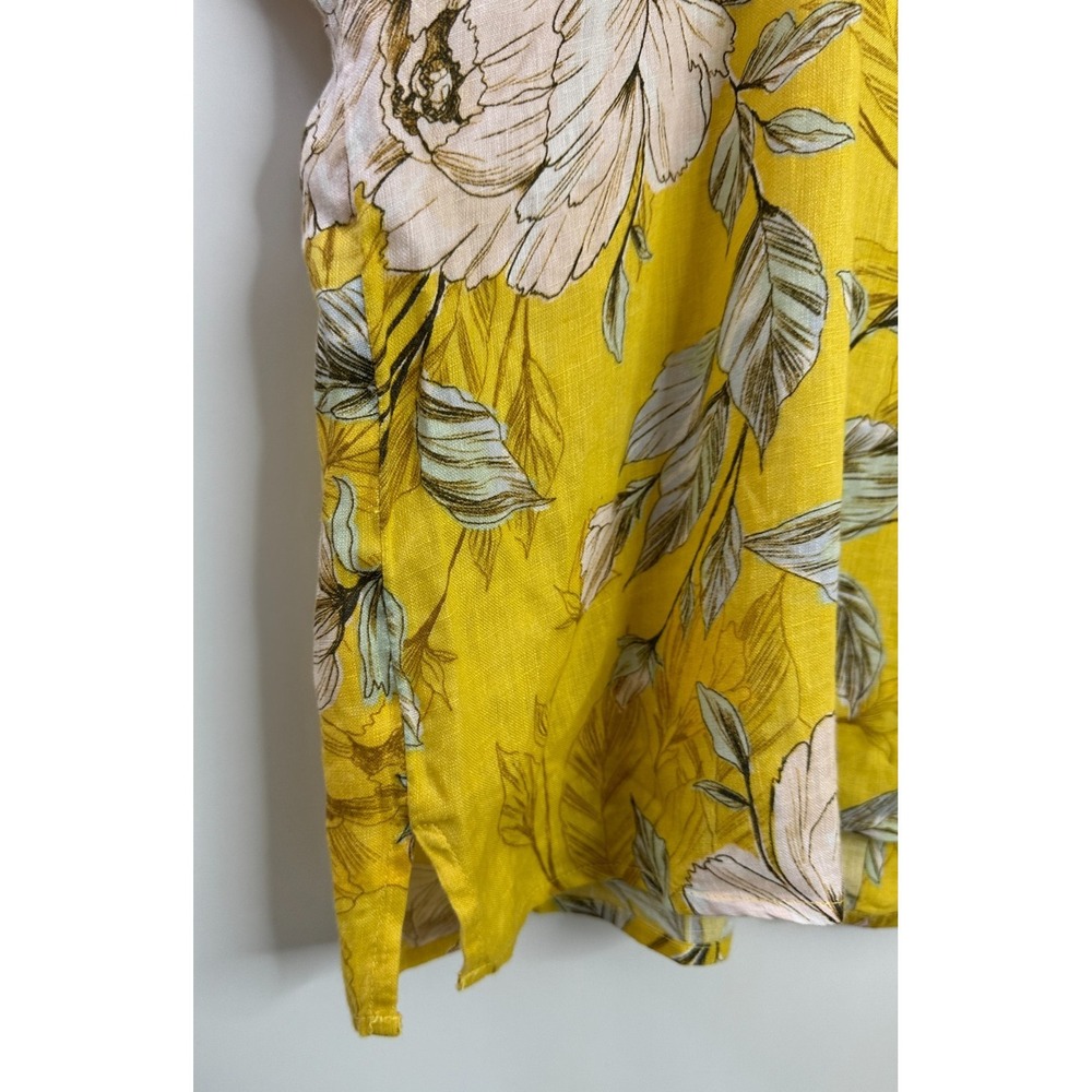 Nicole Miller 100% Linen Yellow Floral Button Back Boxy Top Large Lagonlook - Picture 5 of 12